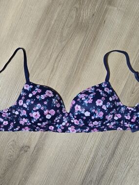 Victoria's Secret Navy Bra with Pink Floral Print